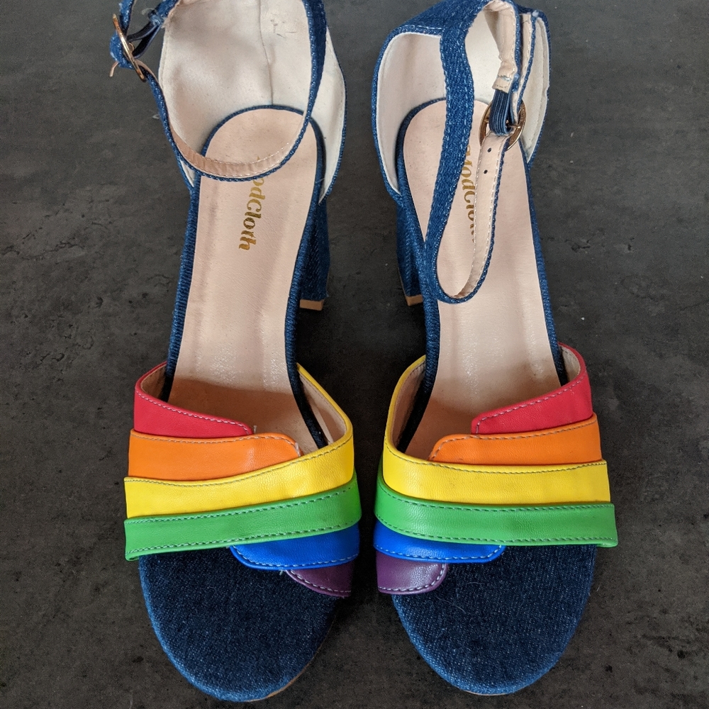 Modcloth Rainbow Denim Platform Shoes